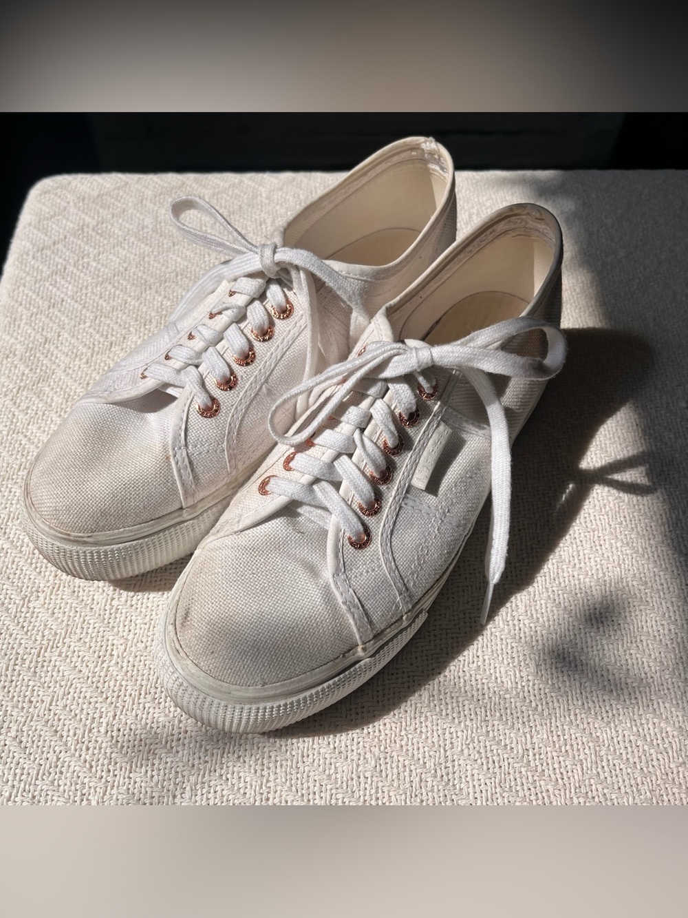 Superga White Canvas Sneakers with Rose Gold Eyelets